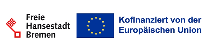 Logo freie Hansestadt Bremen mit Förderhinweis EU